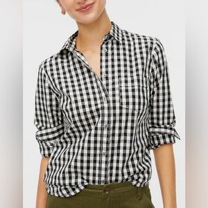 J. Crew Woman’s Boy Shirt Gingham Plaid Navy White Cotton Button Down